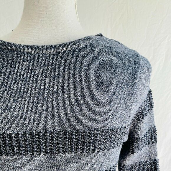 J. McLaughlin Randy Stripe Sweater Knit Scoop Neck Long Sleeve Metallic Blue S - Picture 7 of 10